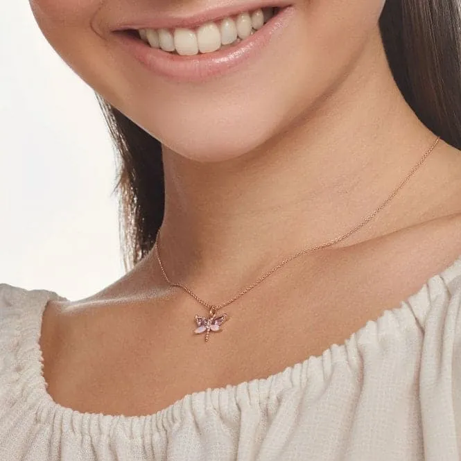 Silver Rose Gold Plated Zirconia Dragonfly Necklace KE2096-321-7-L45V