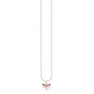 Silver Rose Gold Plated Zirconia Dragonfly Necklace KE2096-321-7-L45V