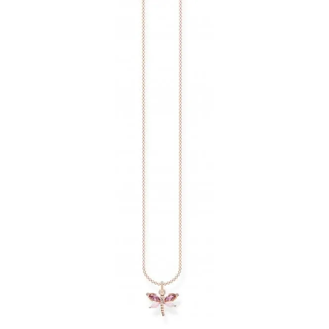 Silver Rose Gold Plated Zirconia Dragonfly Necklace KE2096-321-7-L45V