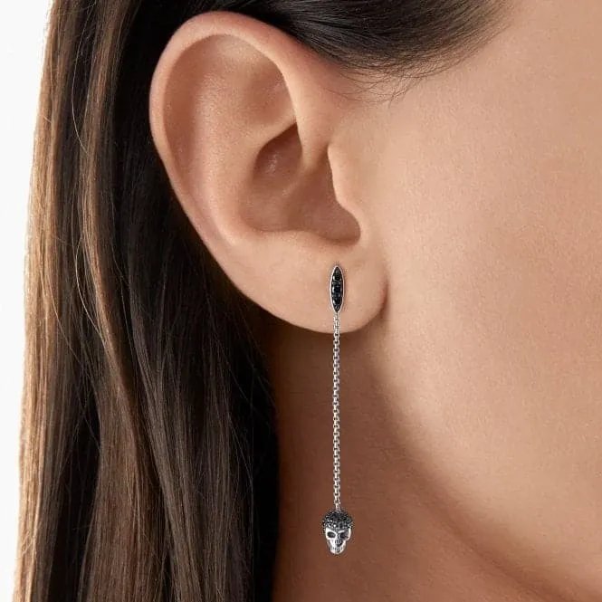 Silver Zirconia Black Skull Earrings H2164-643-11