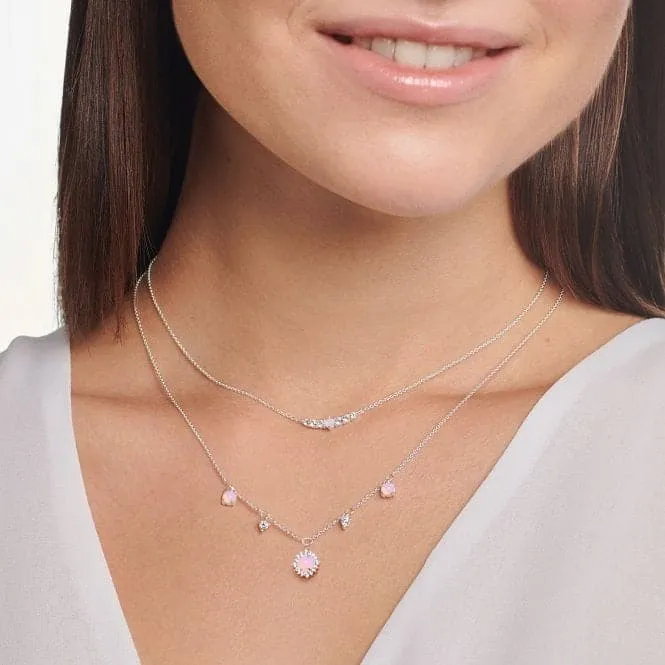 Silver Zirconia Vintage Shimmering Pink Necklace KE2094-166-7-L45V