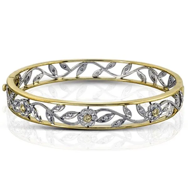 Simon G. 18K Two-Tone Gold Vintage Style Hinged Flower Bangle Bracelet