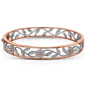 Simon G. 18K Two-Tone Gold Vintage Style Hinged Flower Bangle Bracelet