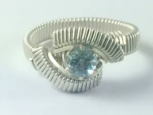Sky Blue Topaz Ring All Natural Gemstone Argentium Fine Silver Wire Wrapped Jewelry