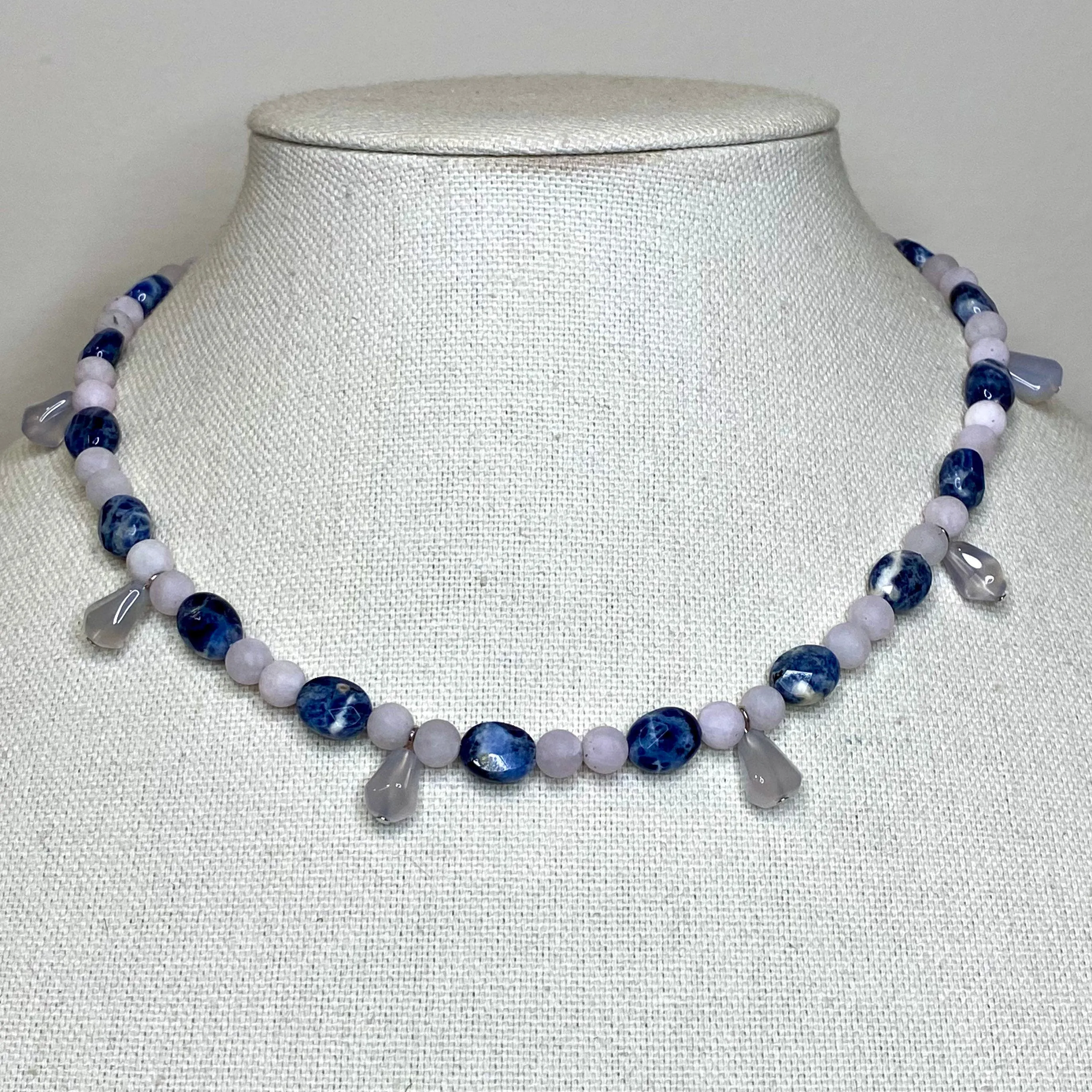 Sodalite, Jade, & Chalcedony Gemstone Beaded Necklace