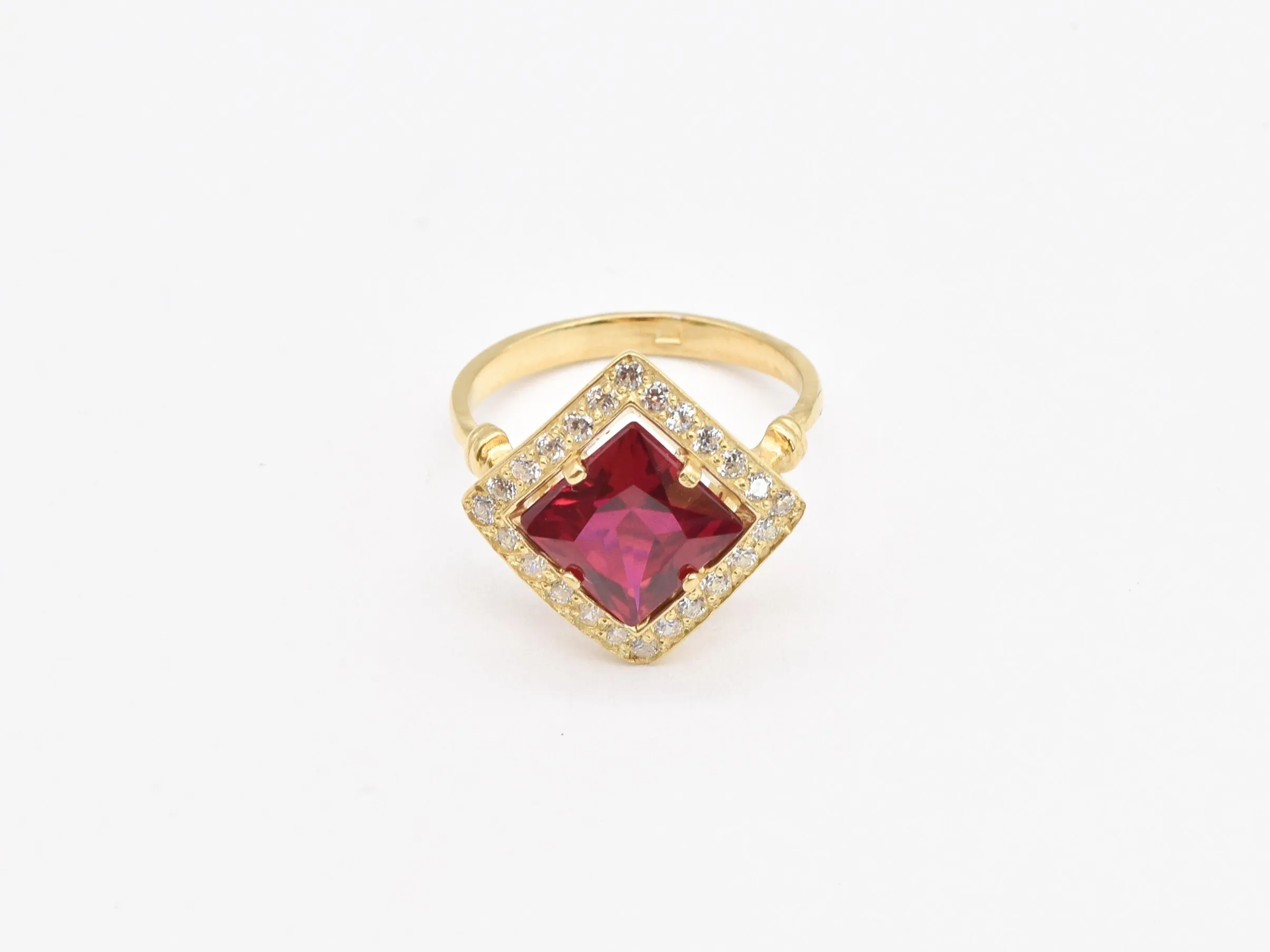 Square Ruby Ring - Red Square Ring - Vintage Ruby Ring