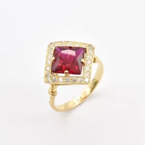 Square Ruby Ring - Red Square Ring - Vintage Ruby Ring