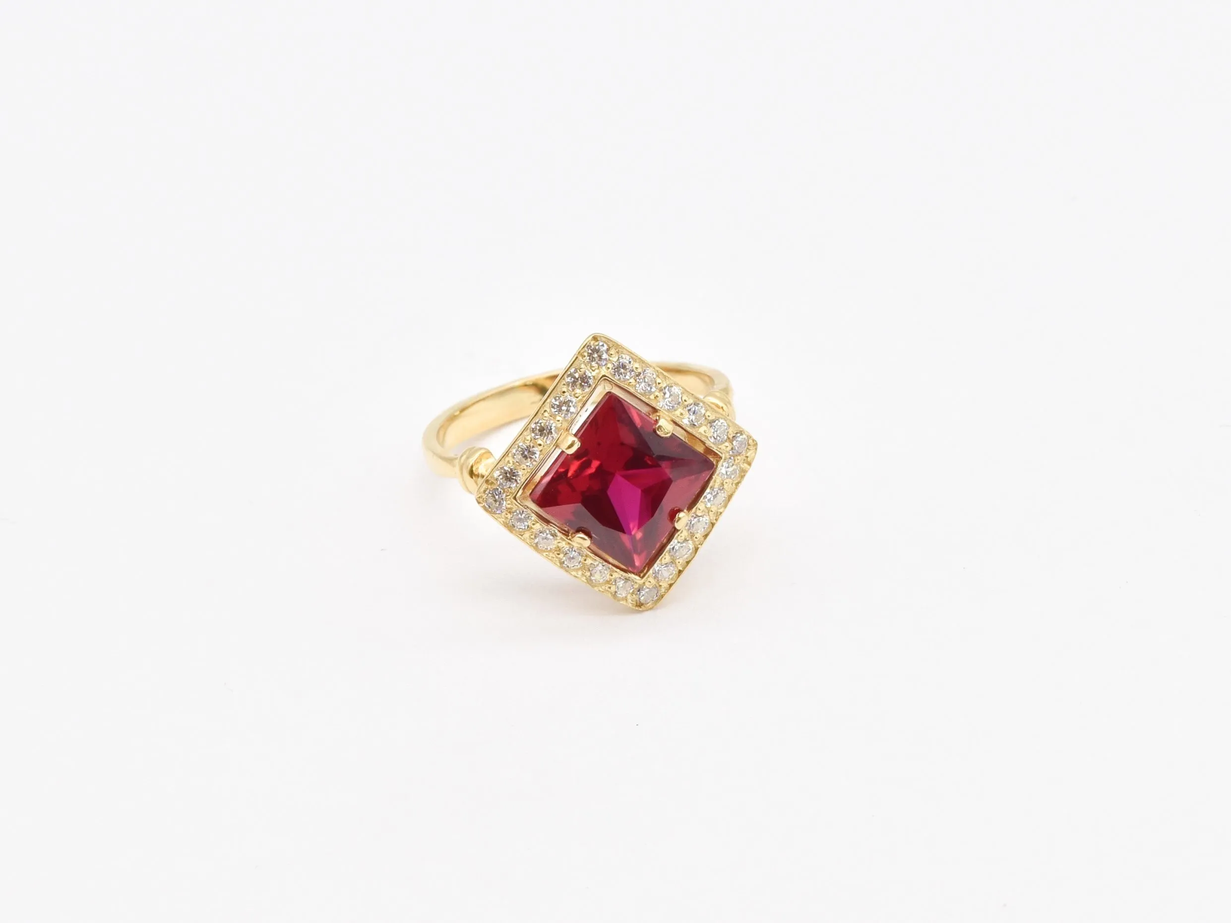 Square Ruby Ring - Red Square Ring - Vintage Ruby Ring