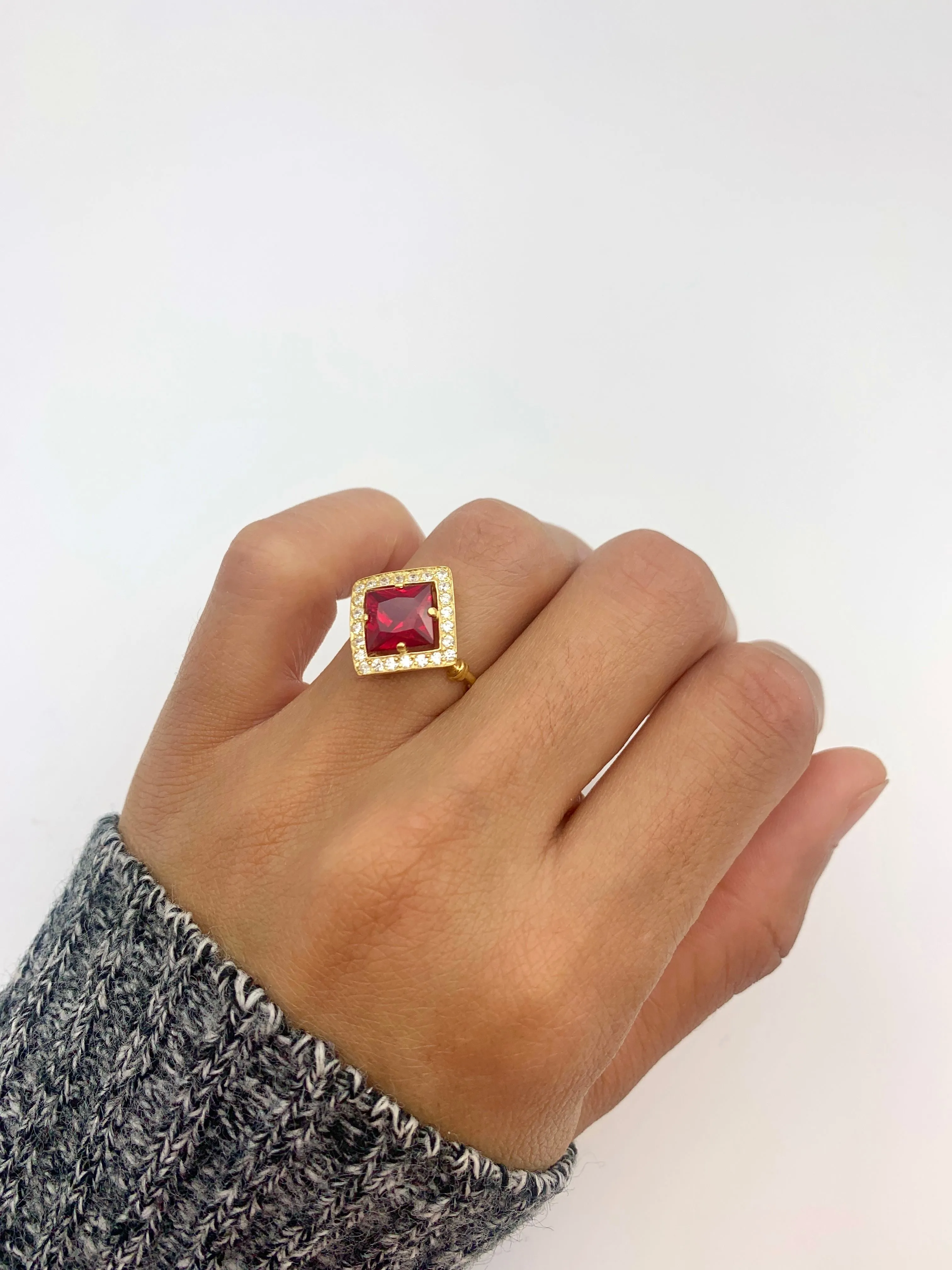 Square Ruby Ring - Red Square Ring - Vintage Ruby Ring