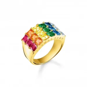Sterling Silver Gold Plated Colourful Pavé Stones Ring TR2359-996-7