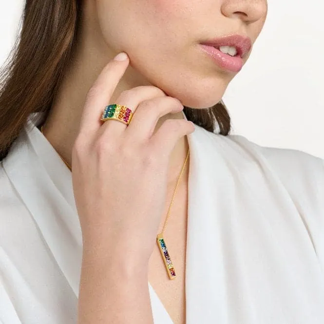 Sterling Silver Gold Plated Colourful Pavé Stones Ring TR2359-996-7