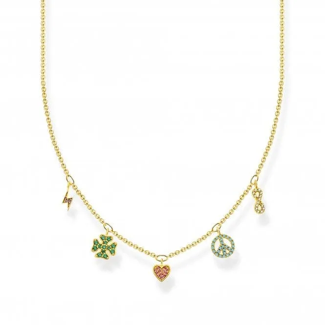Sterling Silver Gold Plated Multicoloured Symbols Necklace KE2123-488-7-L42V