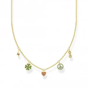 Sterling Silver Gold Plated Multicoloured Symbols Necklace KE2123-488-7-L42V