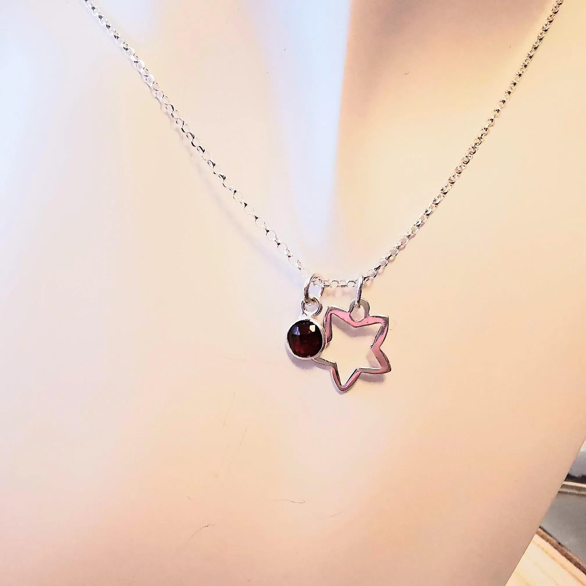 Sterling Silver Star and Gemstone Necklace