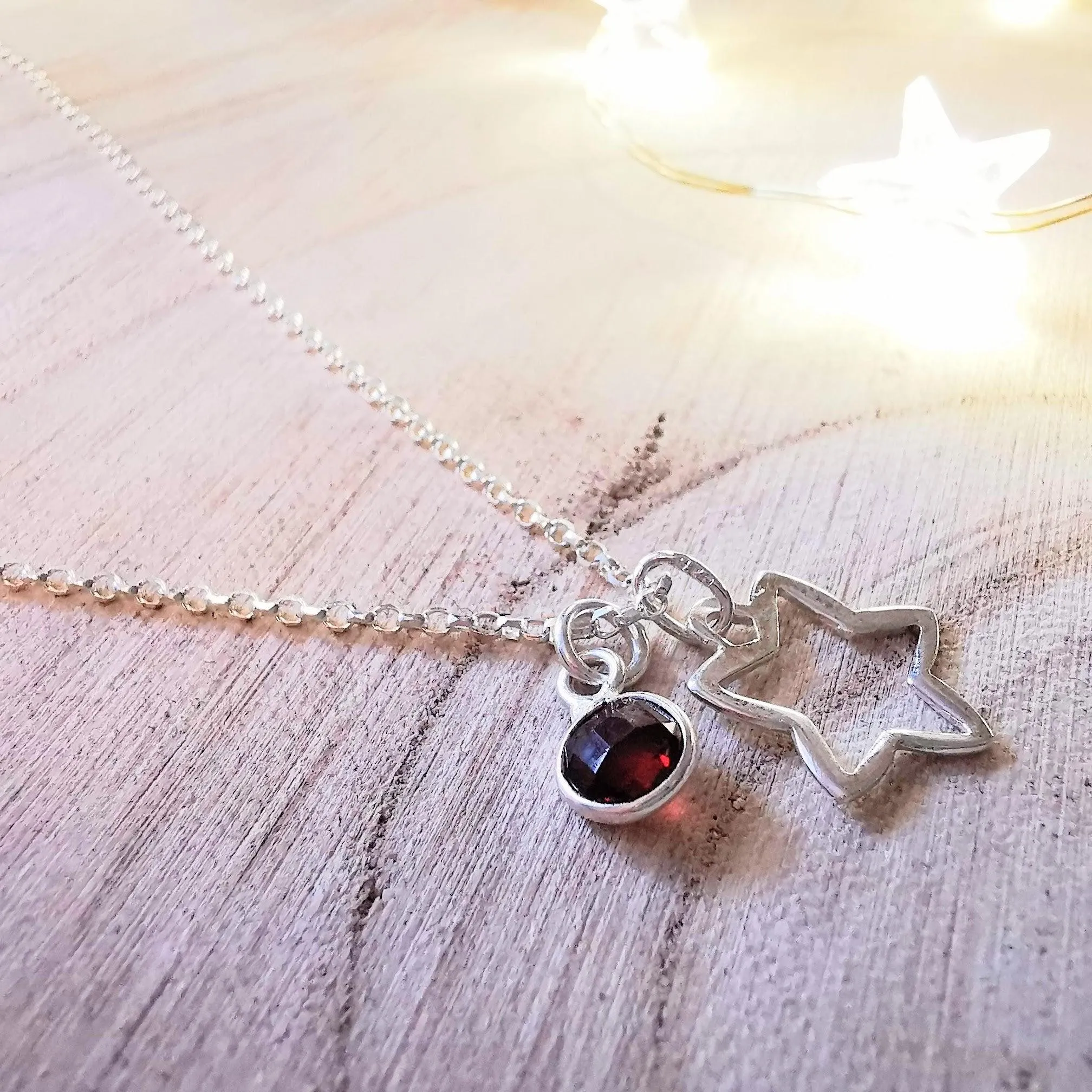 Sterling Silver Star and Gemstone Necklace