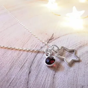 Sterling Silver Star and Gemstone Necklace