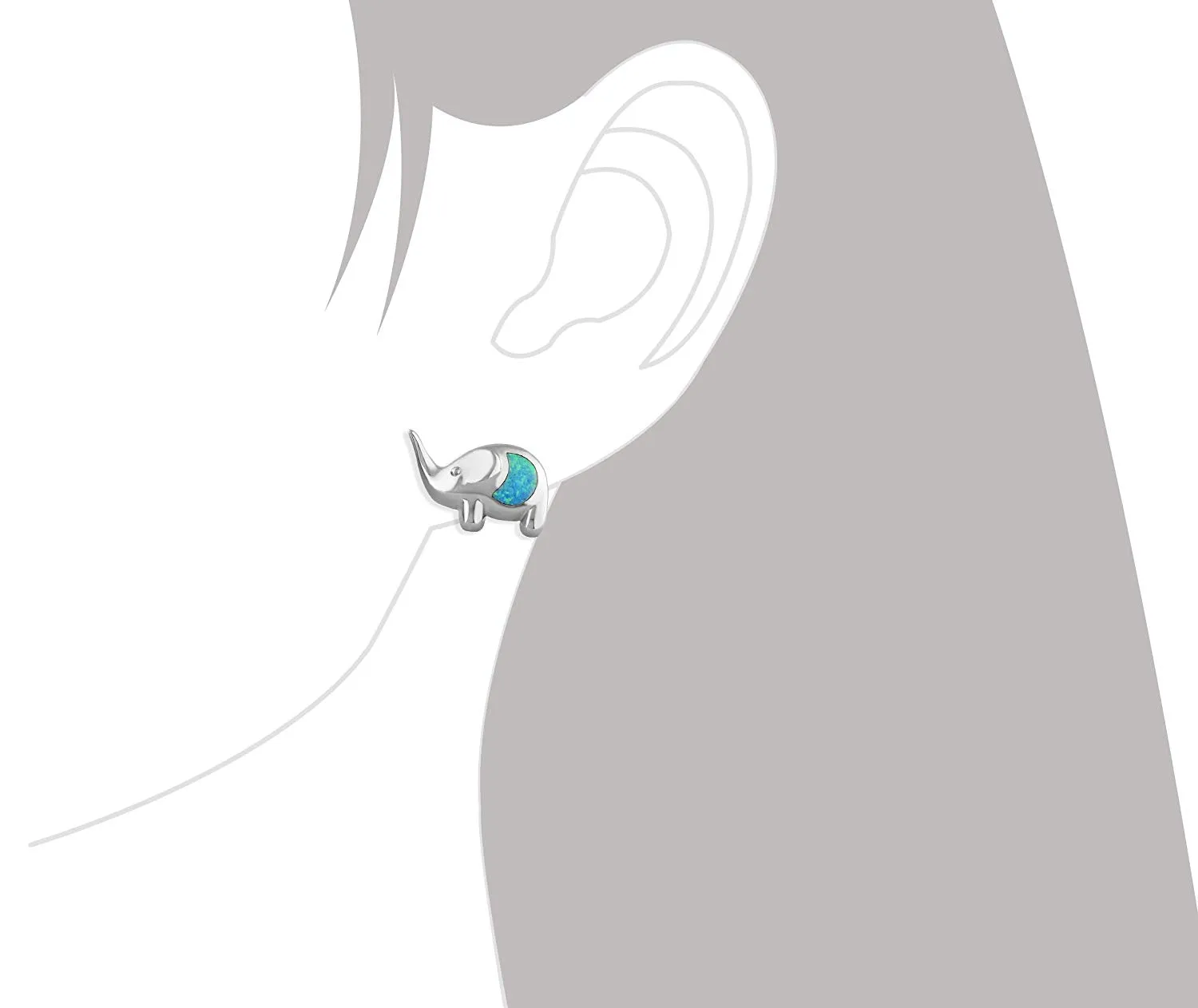 Sterling Silver Synthetic Blue Opal Elephant Stud Earrings