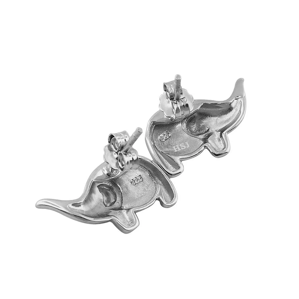 Sterling Silver Synthetic Blue Opal Elephant Stud Earrings