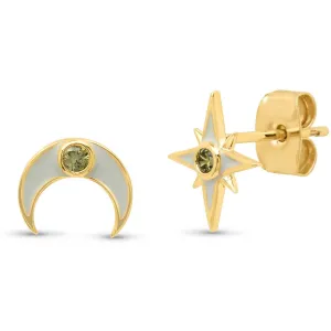 TAI Gold Star/Moon Mismatched Enamel Studs