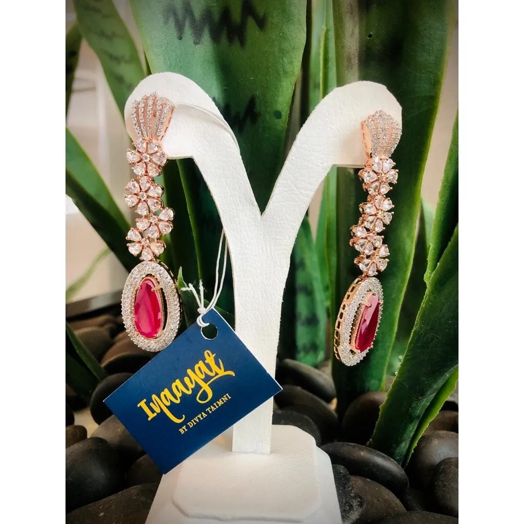 The Red Floral Trio Crystal Gitika Earrings