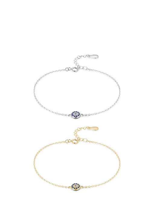 Tiny Evil Eye Diamond CZ Cubic Zirconia .925 Sterling Silver Bracelet