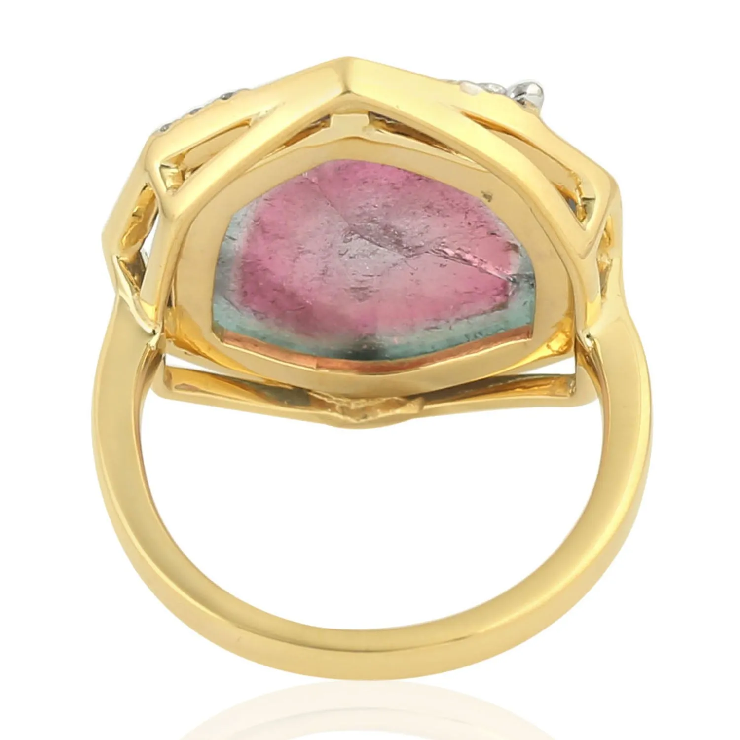 Tourmaline Melon Diamond 18k Yellow Gold Beautiful Cocktail Ring For Women Gift