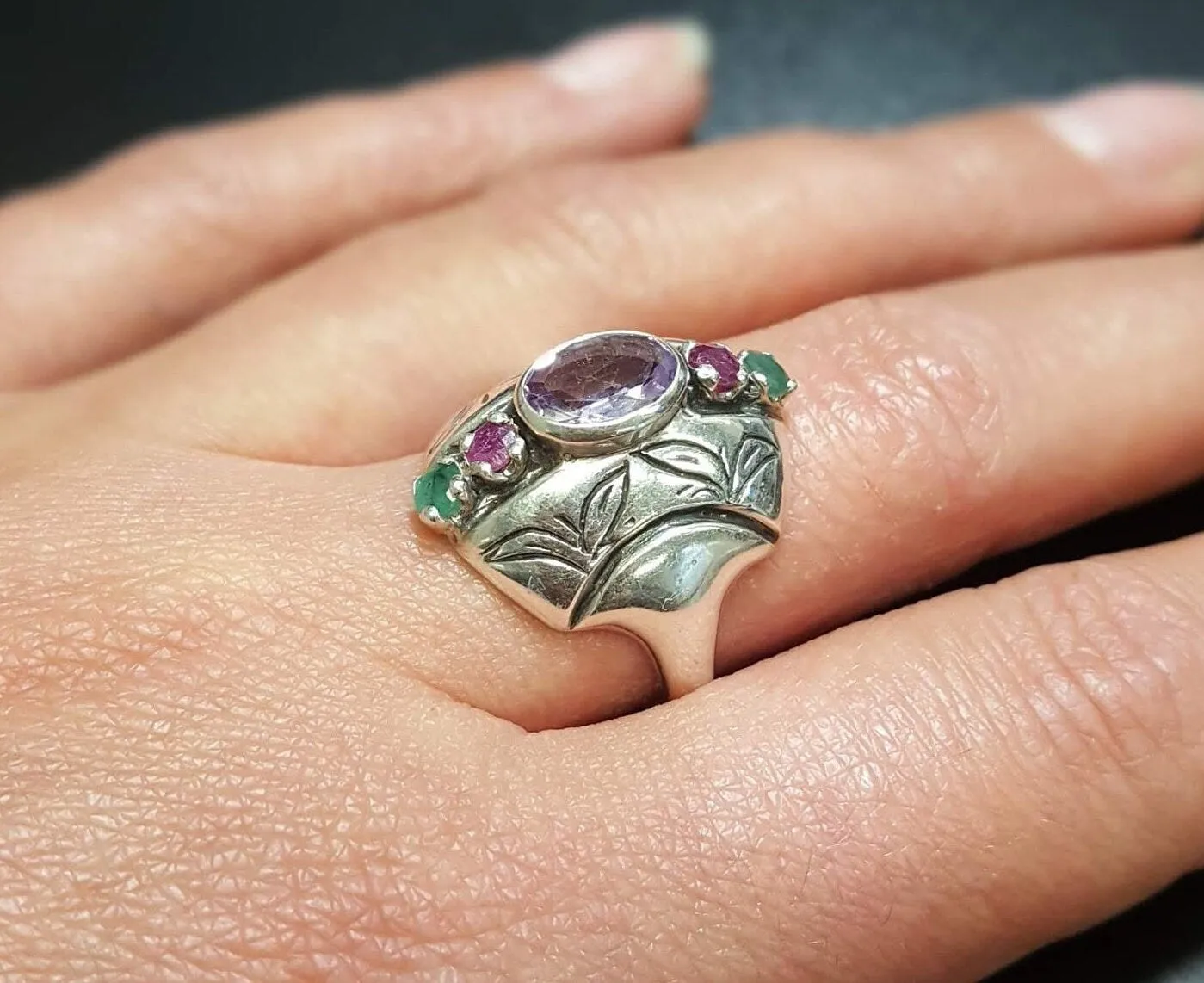 Tribal Amethyst Ring - Genuine Amethyst Ring - Purple Boho Ring