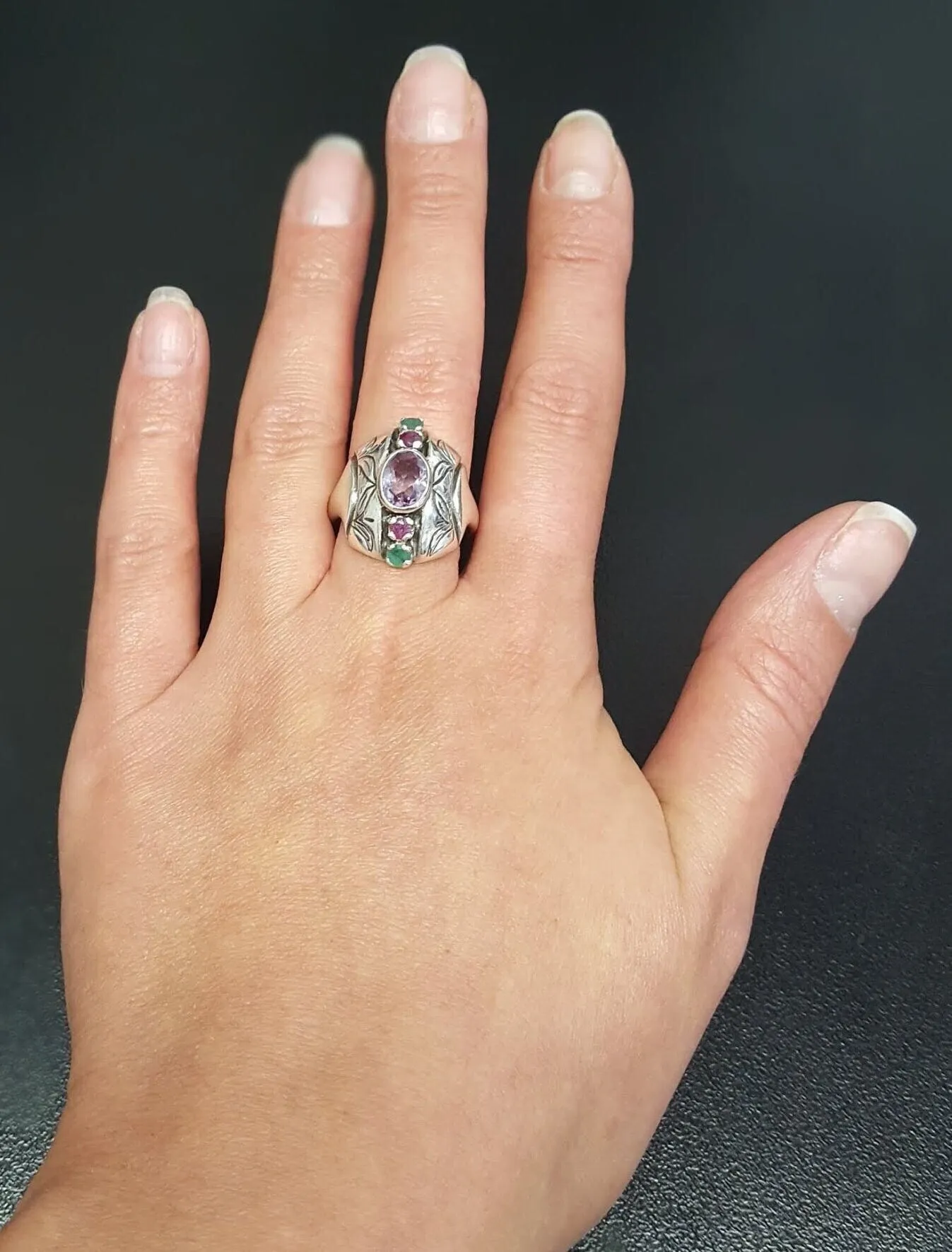 Tribal Amethyst Ring - Genuine Amethyst Ring - Purple Boho Ring