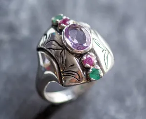 Tribal Amethyst Ring - Genuine Amethyst Ring - Purple Boho Ring