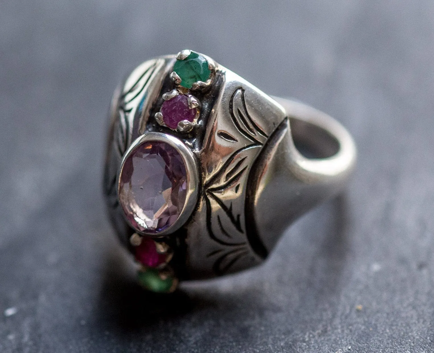 Tribal Amethyst Ring - Genuine Amethyst Ring - Purple Boho Ring