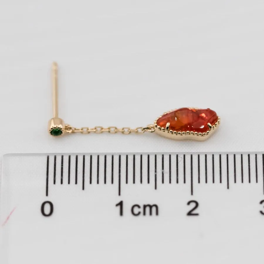 Two Colors Mexican Fire Opal Tsavorite Drop Earrings 18k Yellow Gold