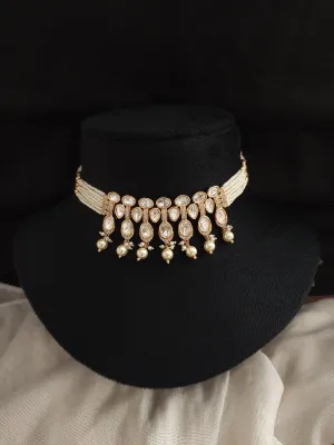 Uncut Kundan Simple Choker Set with Pearl Bunches