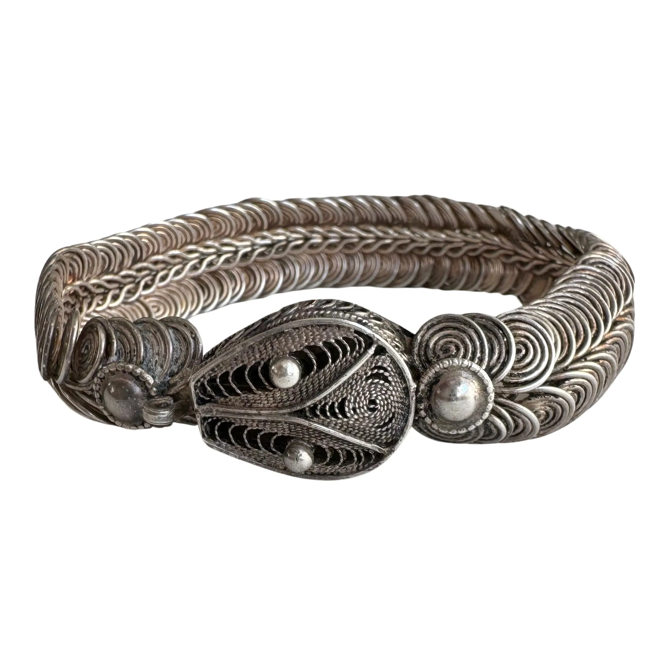 V I N T A G E // a snake and her spirals / sterling silver ouroboros snake bracelet / 7", 30g