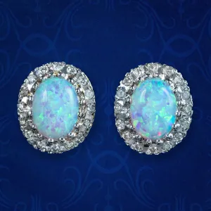 Victorian Style Opal Diamond Stud Earrings 9ct Gold