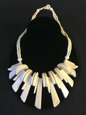 Vintage Bone Beaded Statement Necklace Collar Oddity Fun