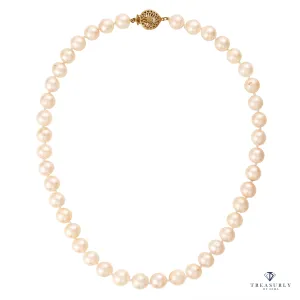 Vintage Cultured 9.5mm Japanese White Pearl 17.5" Strand Necklace 14k YG