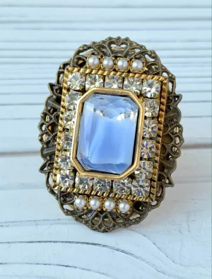 Vintage Givre Glass Statement Ring in Light Periwinkle