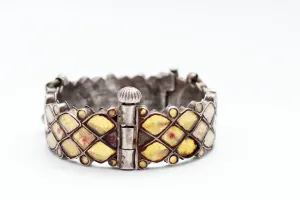 Vintage Silver Indian Bangle with Yellow Glass Insets