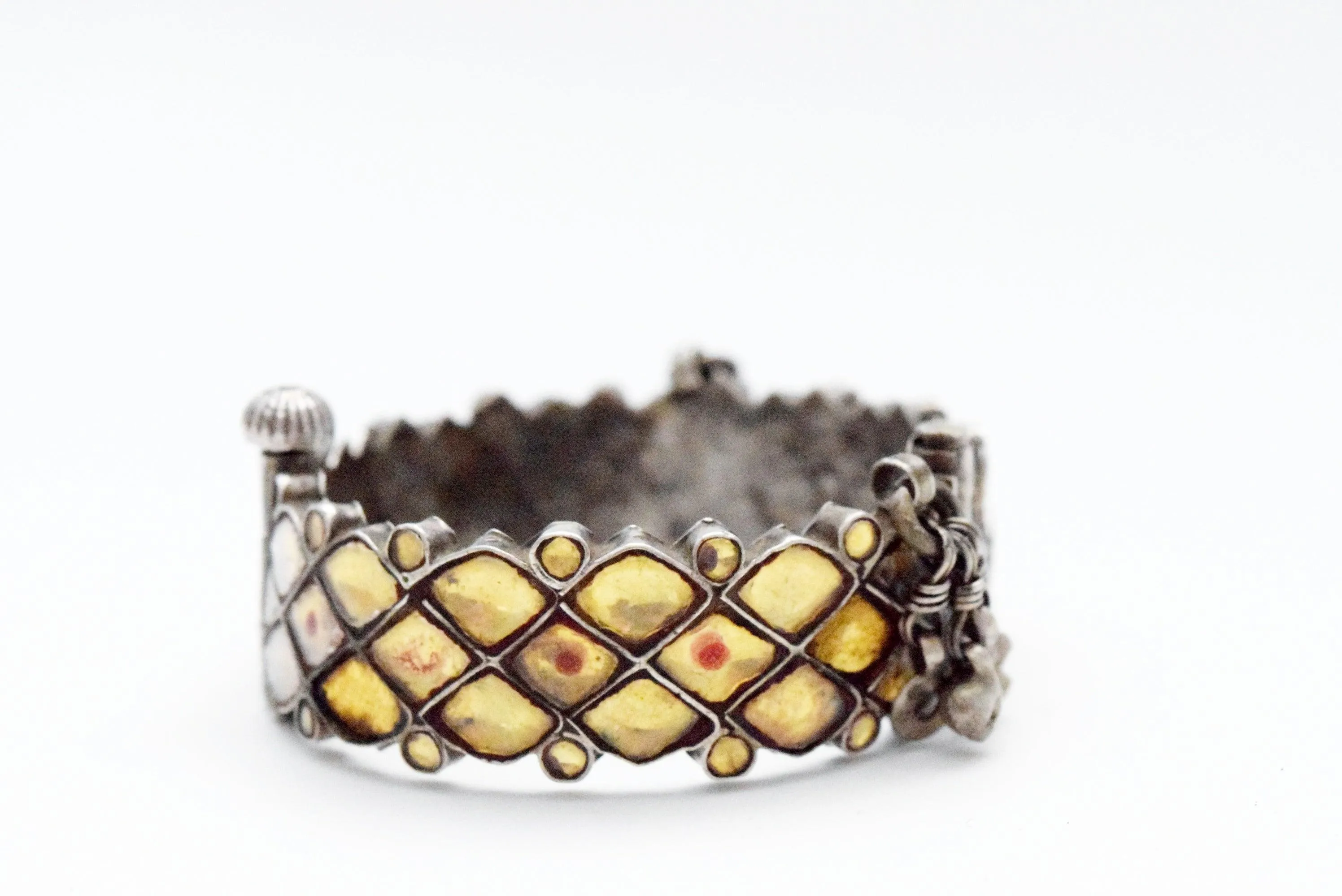 Vintage Silver Indian Bangle with Yellow Glass Insets