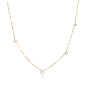 White Sapphire Necklace in 14K Yellow Gold