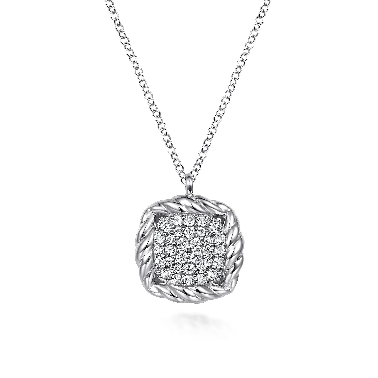 White Sapphire Rope Pendant Necklace in Sterling Silver