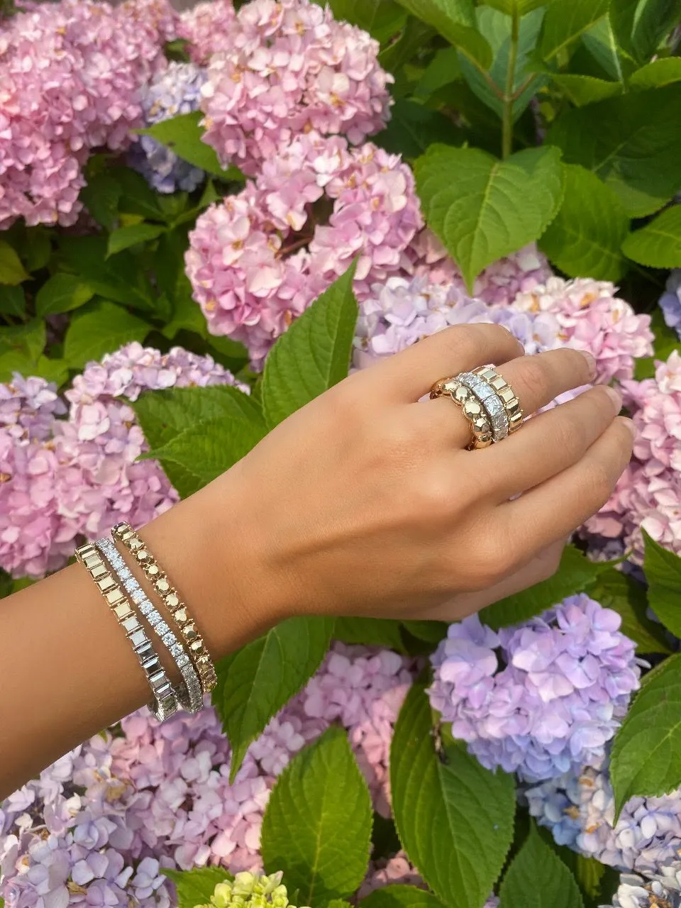 White/Yellow Emerald Cut Goldstone™ Eternity Band