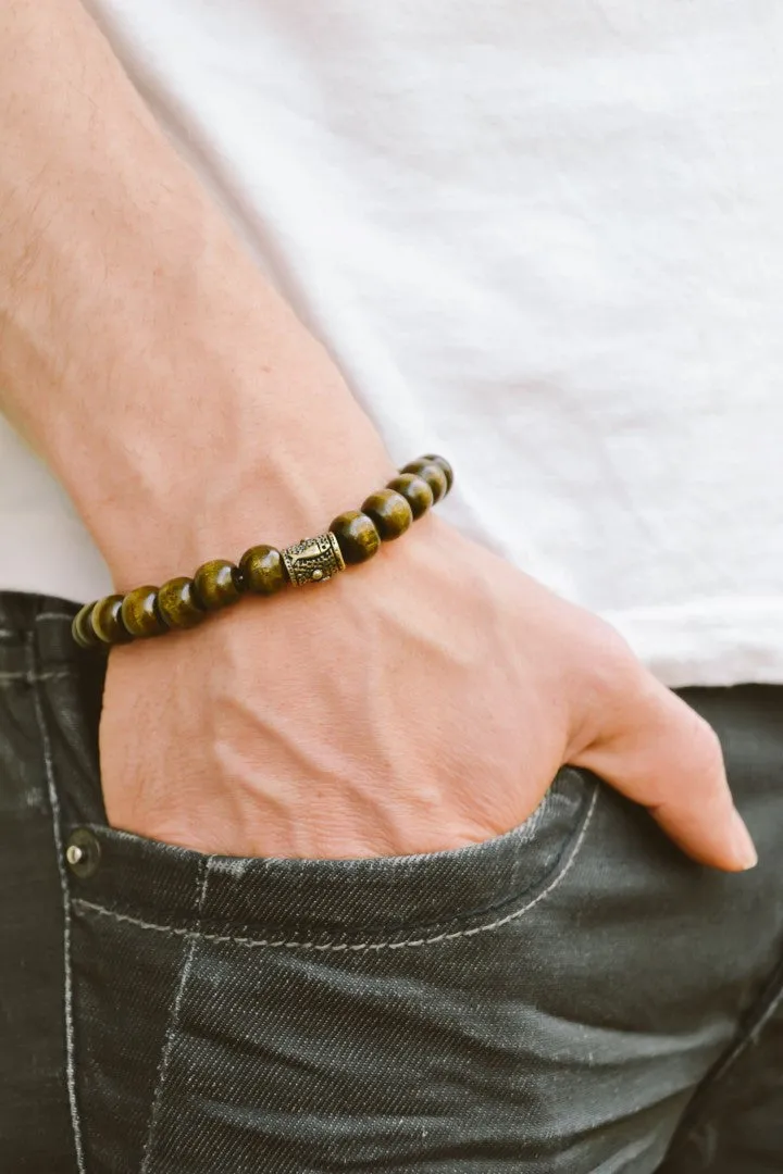 Wood beads Hamsa bracelet for men, evil eye protection