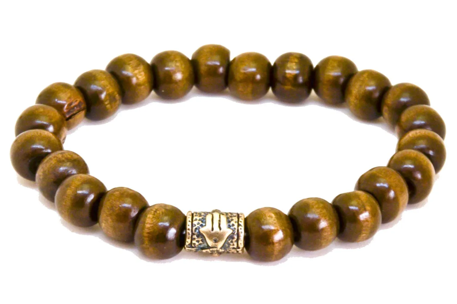 Wood beads Hamsa bracelet for men, evil eye protection