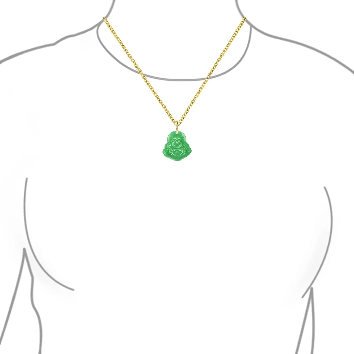 Yogi Amulet Green Jade Laughing Buddha Pendant Necklace 14K Gold Plated Silver