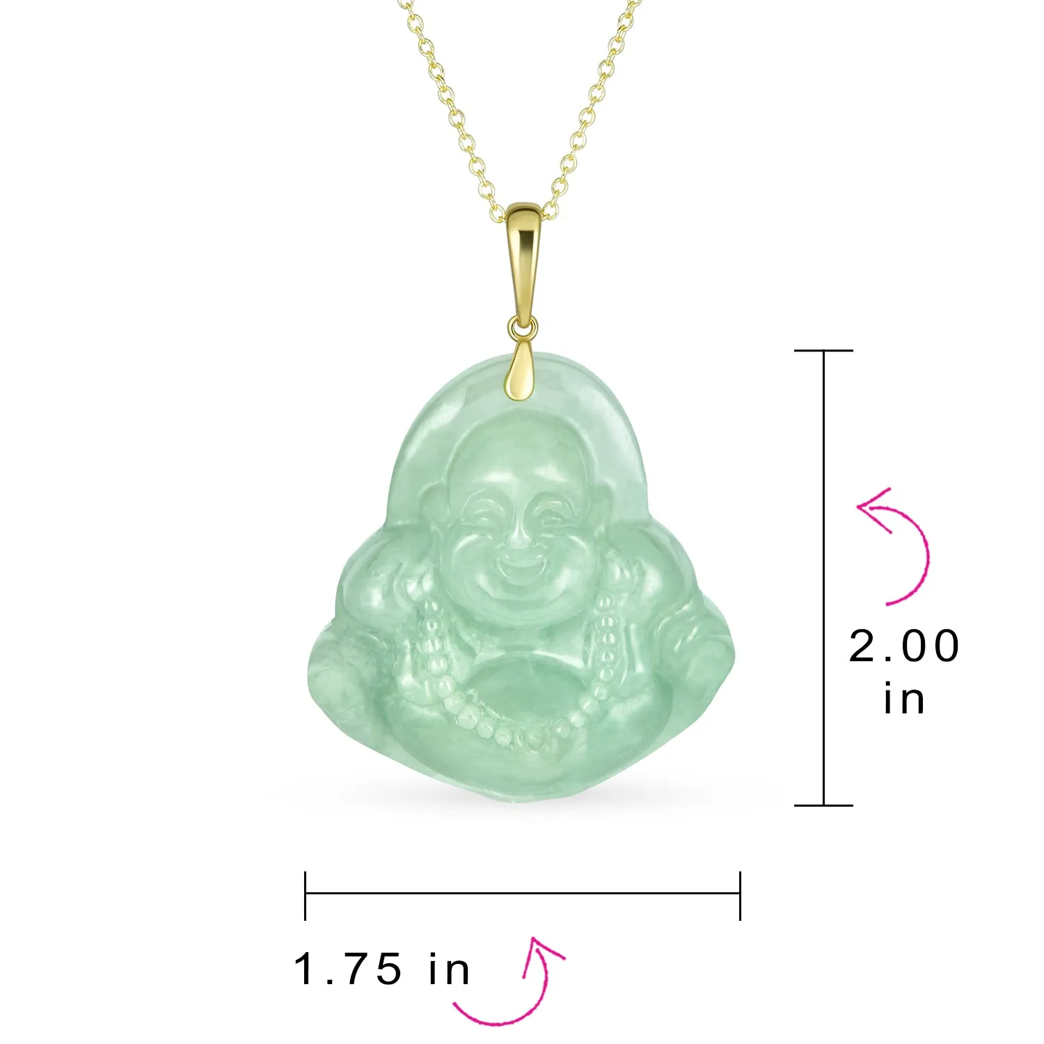 Yogi Amulet Green Jade Laughing Buddha Pendant Necklace 14K Gold Plated Silver