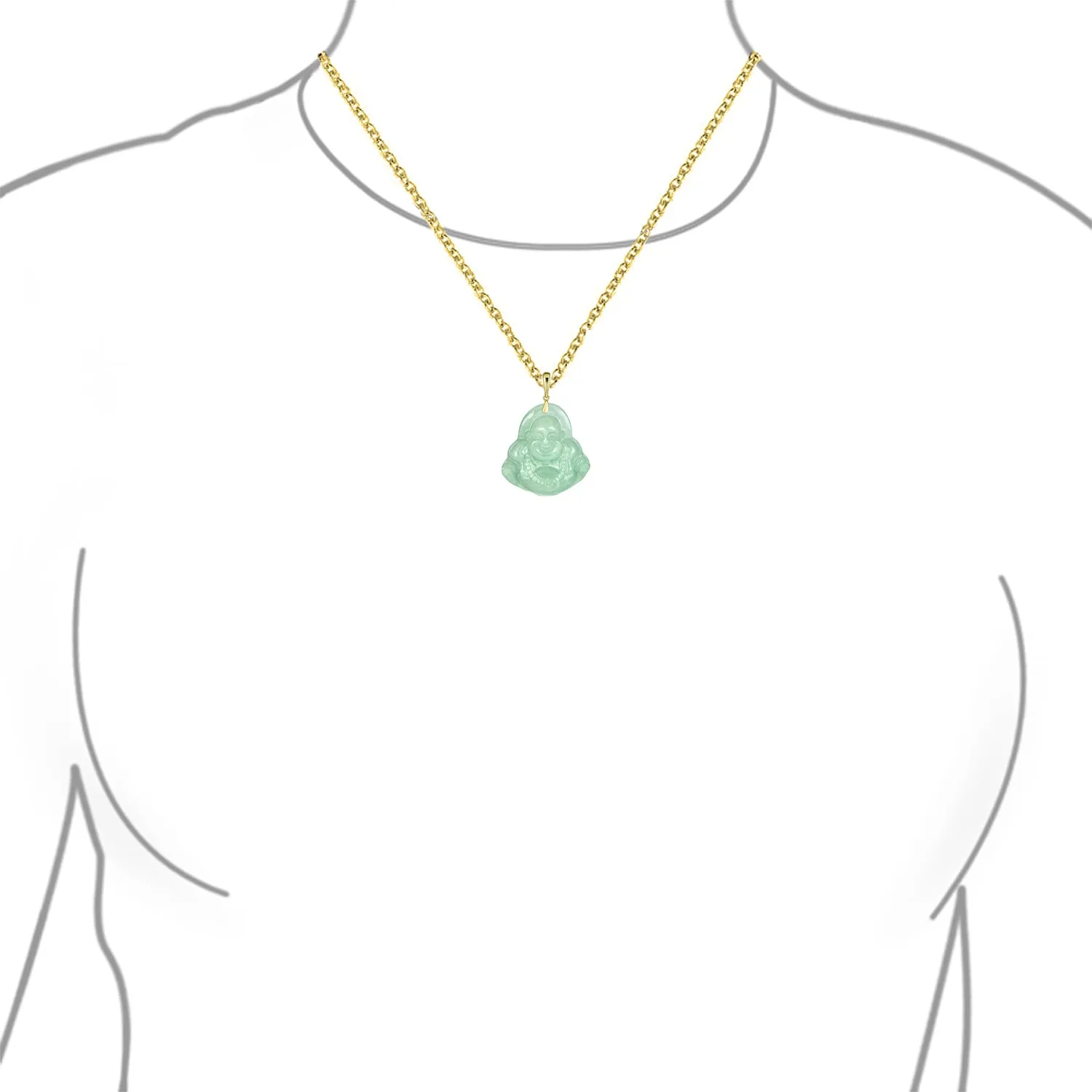 Yogi Amulet Green Jade Laughing Buddha Pendant Necklace 14K Gold Plated Silver